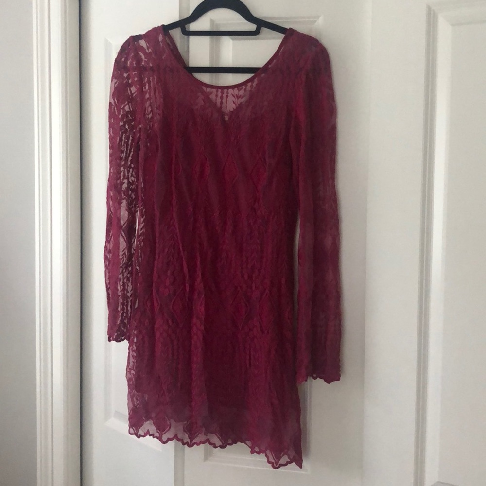 Free People magenta bell sleeve vintage dress